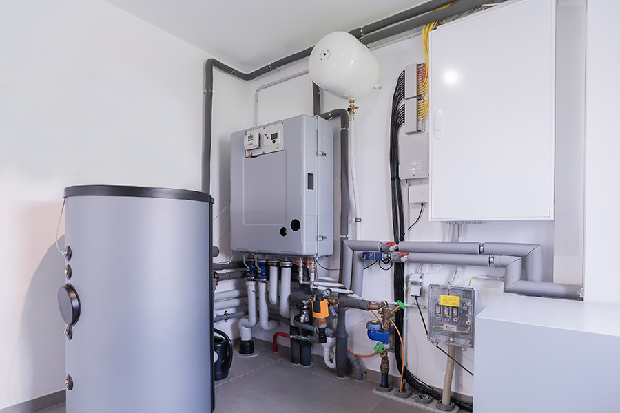 Modern boiler system in utility room