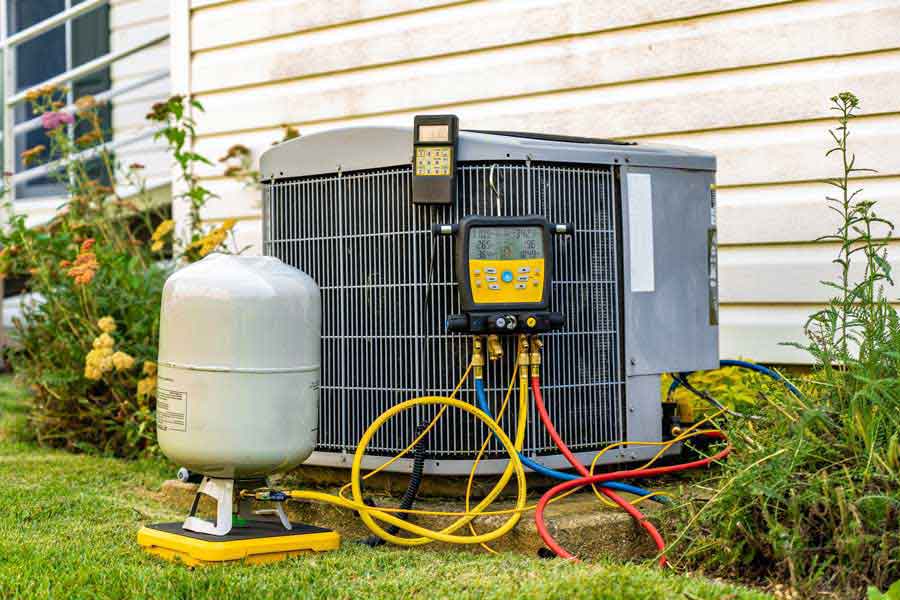 An A/C unit being worked on.